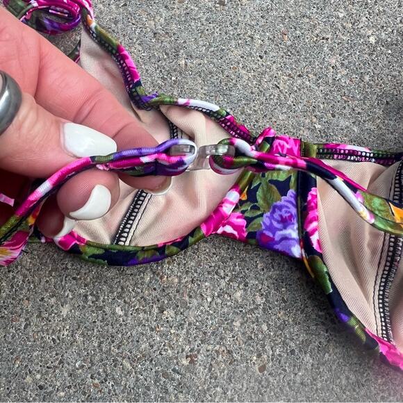Vintage Floral Bikini Bra 36B Balconette Underwire Fuchsia Floral Sun Streak - Picture 4 of 6